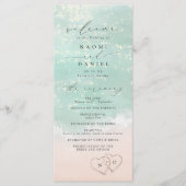 Modern Script Hearts In The Sand Beach Wedding Programmakaart (Voorkant)