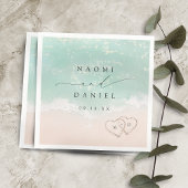 Modern Script Hearts In The Sand Beach Wedding Servet