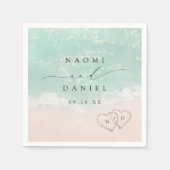 Modern Script Hearts In The Sand Beach Wedding Servet (Voorkant)