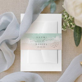 Modern Script Hearts In The Sand Beach Wedding Uitnodigingen Wikkel