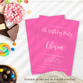 Modern Script Heet Roze 11e Verjaardagsfeest Kaart