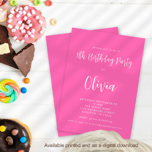 Modern Script Heet Roze 11e Verjaardagsfeest Kaart