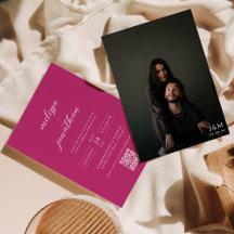 Modern Script Helder Roze Monogram QR-code Bruilof