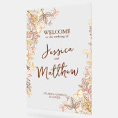 Modern Script Herfst gebladerte bruiloft acryl tek Bord (Hoek)