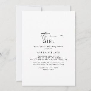 Modern script Het is een Girl Baby shower Invitati Kaart