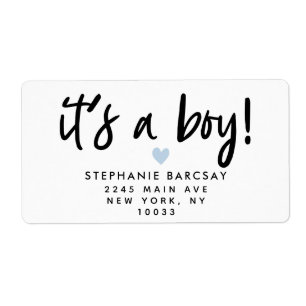 Modern script Het is een jongen baby shower Etiket