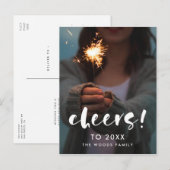 Modern script Hoera voor nieuwjaarsfoto 2026 Briefkaart (Voorkant / Achterkant)