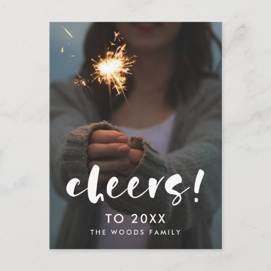 Modern script Hoera voor nieuwjaarsfoto 2026 Briefkaart (Voorkant)