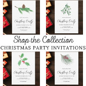 Modern Script Holly Christmas Party Kaart