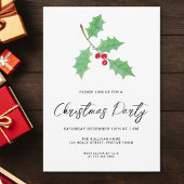 Modern Script Holly Christmas Party Kaart