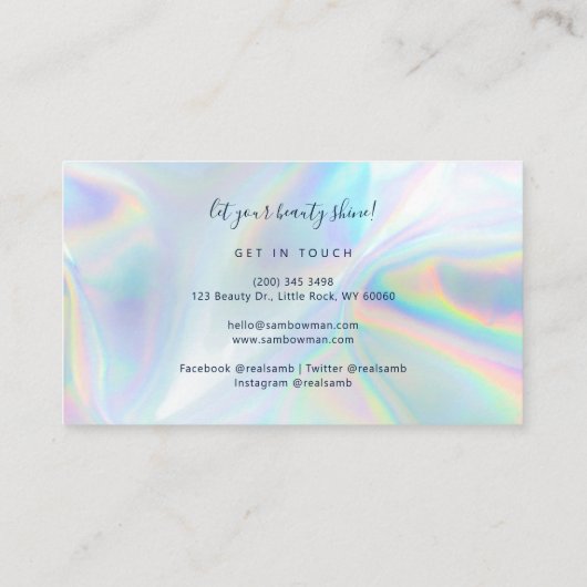 Modern Script Holographic Beautician Makeup Visitekaartje (Achterkant)