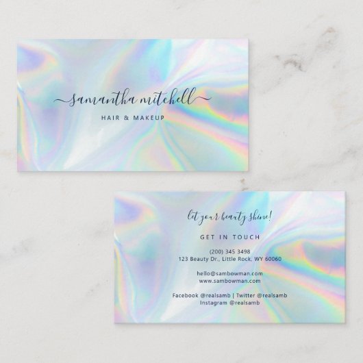 Modern Script Holographic Beautician Makeup Visitekaartje (Voorkant / Achterkant)