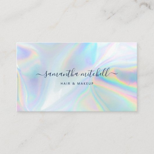 Modern Script Holographic Beautician Makeup Visitekaartje (Voorkant)