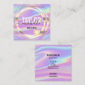 modern script holographic glitter square business vierkante visitekaartje (Voorkant / Achterkant)