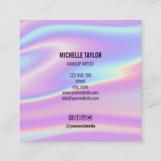 modern script holographic glitter square business vierkante visitekaartje (Achterkant)