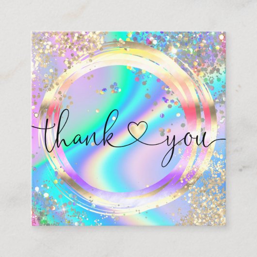 modern script holographic thank you for your order vierkante visitekaartje (Voorkant)
