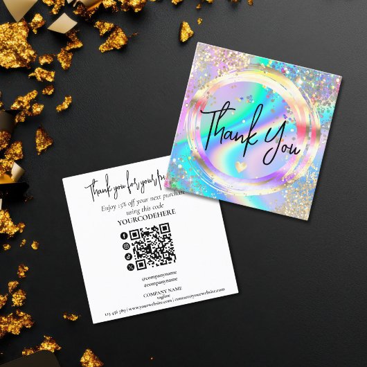 modern script holographic thank you for your order vierkante visitekaartje