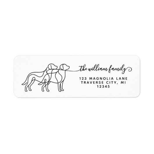 Modern script hondensilhouet retouradres Etiket (Voorkant)