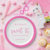 Modern Script Hot Pink Sweet 16 Verjaardagsfeest Papieren Bordje (Feest)