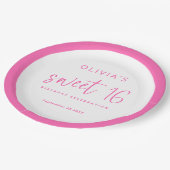 Modern Script Hot Pink Sweet 16 Verjaardagsfeest Papieren Bordje (Gekanteld)