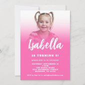 Modern Script Hot Roze Foto 5e Verjaardagsfeest Kaart (Voorkant)