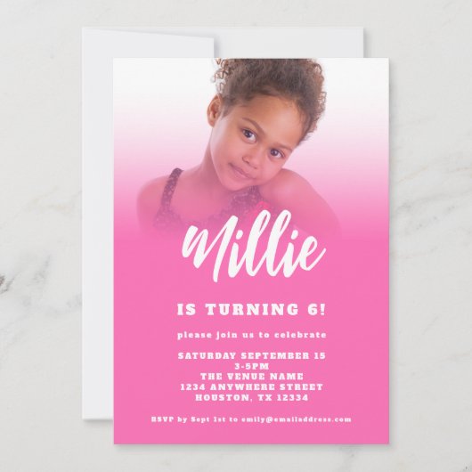 Modern Script Hot Roze Foto 6e Verjaardagsfeestje  Kaart (Voorkant)