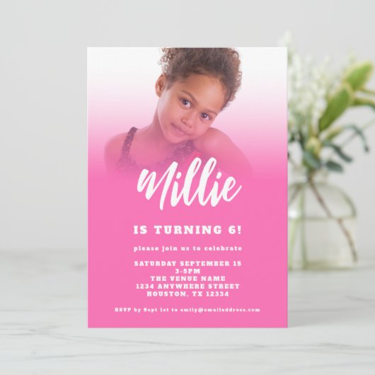 Modern Script Hot Roze Foto 6e Verjaardagsfeestje  Kaart (Staand voorkant)
