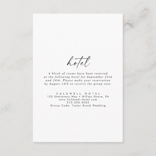 Modern Script Hotel Informatiekaartje (Voorkant)