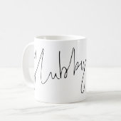 Modern Script Hubby Name Black White Koffiemok (Voorkant links)