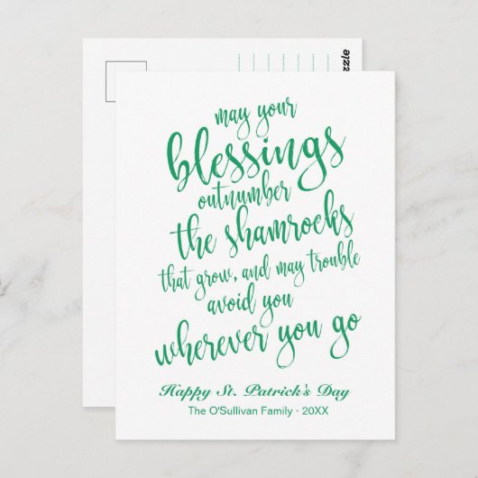 Modern script Ierse zegen St. Patrick's Day Briefkaart (Voorkant / Achterkant)