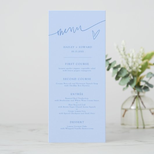 Modern Script Ijsblauw Trouwmenu Menu (Staand voorkant)