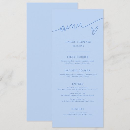 Modern Script Ijsblauw Trouwmenu Menu (Voorkant / Achterkant)