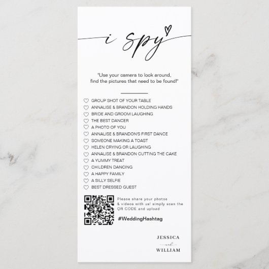 Modern Script Ik bespioneer trouwspel Receptie Fot Menu (Voorkant)