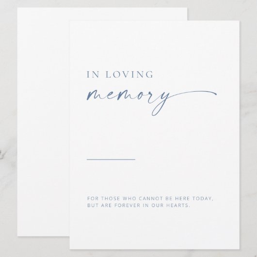 Modern script in Memory of the Sign | Blauw (Voorkant / Achterkant)