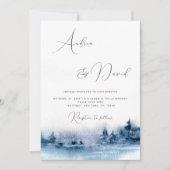 Modern script Indigo Waterverf Landscape Wedding Kaart (Voorkant)