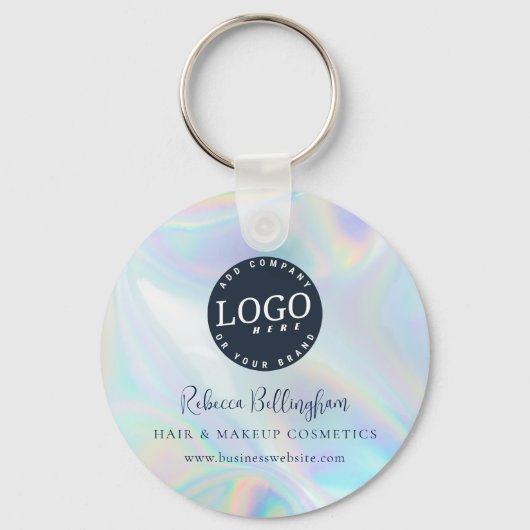Modern Script Iridescent Business Logo en naam Sleutelhanger (Voorkant)