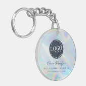 Modern Script Iridescent Business Logo Sleutelhanger (Voorkant Links)