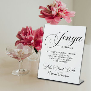 Modern Script Jenga Wedding Guestbook Reclamebord Met Voetstuk