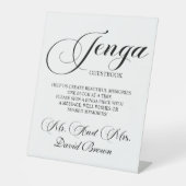 Modern Script Jenga Wedding Guestbook Reclamebord Met Voetstuk (Voorkant)