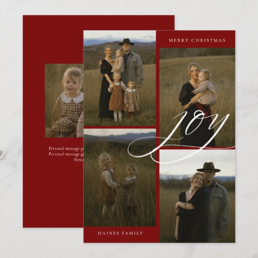 Modern Script Joy 4 Photo Christmas Feestdagenkaart (Voorkant / Achterkant)