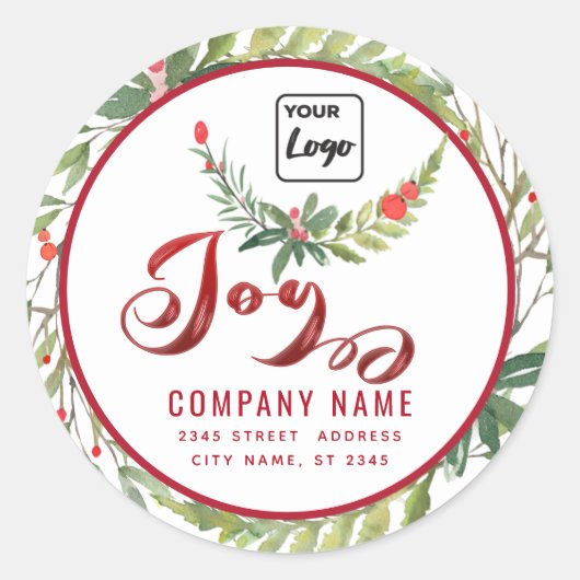 Modern script Joy red holly logo Ronde Sticker (Voorkant)
