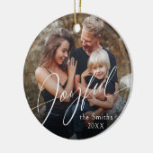 Modern Script Joyful Christmas Family Photo Keramisch Ornament (Links)