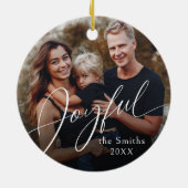 Modern Script Joyful Christmas Family Photo Keramisch Ornament (Achterkant)