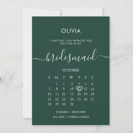 Modern Script Kalender bruidsmeisje Emerald voorst Kaart