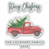 Modern Script Kerst Rode Truck Vakantie Sticker (Voorkant)