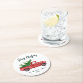 Modern Script Kerst Rode Vrachtwagen Vakantie Cust Ronde Kartonnen Onderzetter (Insitu)