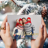 Modern Script Kerstfoto Goud Folie Feestdagenkaart