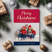 Modern Script Kerstfoto Goud Folie Feestdagenkaart