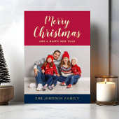 Modern Script Kerstfoto Goud Folie Feestdagenkaart