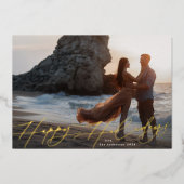 Modern Script Kerstfoto Happy Gold Folie Feestdagenkaart (Voorkant)